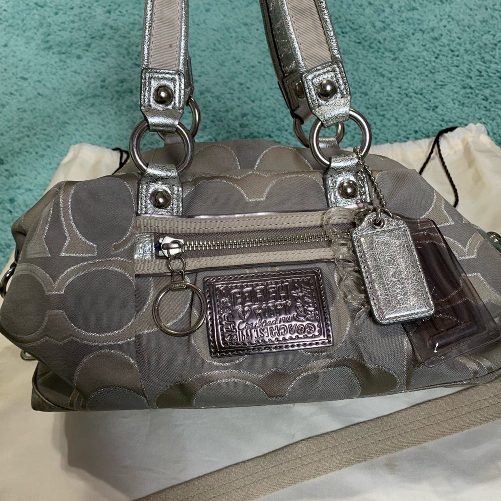 Silver Poppy Coach Handbag